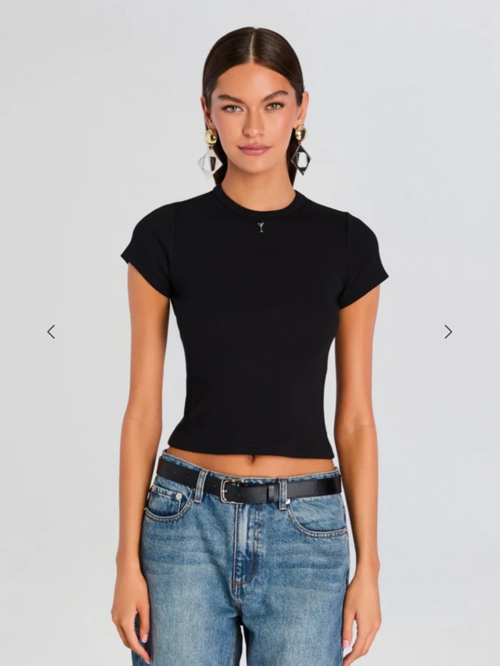 NWT Retrofete Martini Glass Ribbed Black Baby Tee Size Small